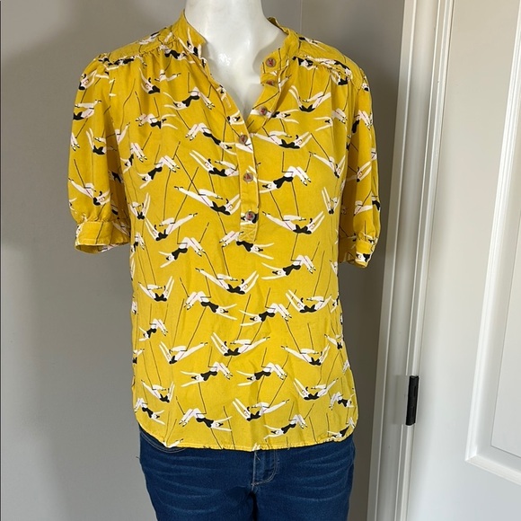 Anthropologie Emily Isabella Robina Blouse TRAPEZISTS Yellow Circus Top Sz XS - Picture 4 of 16